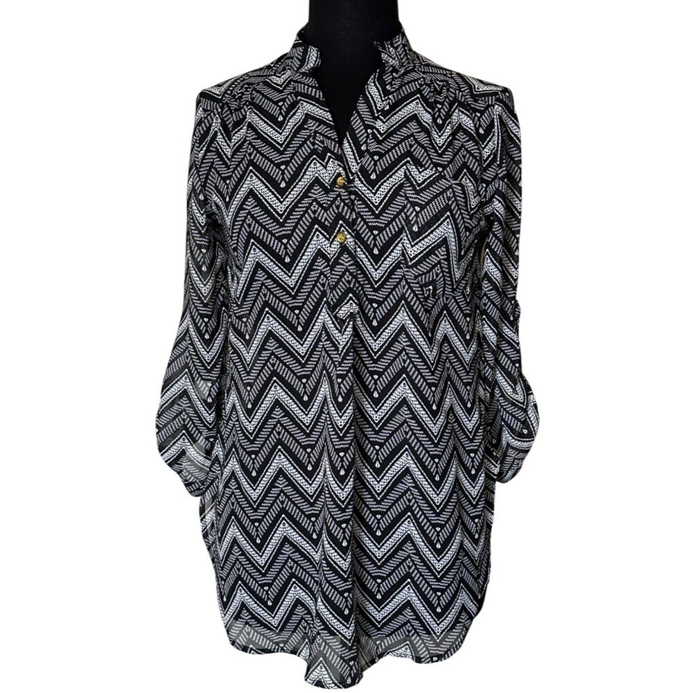 Justify Brand 3/4 Sleeve Sheer Blouse Chevron Pattern Polyester Junior's Size S